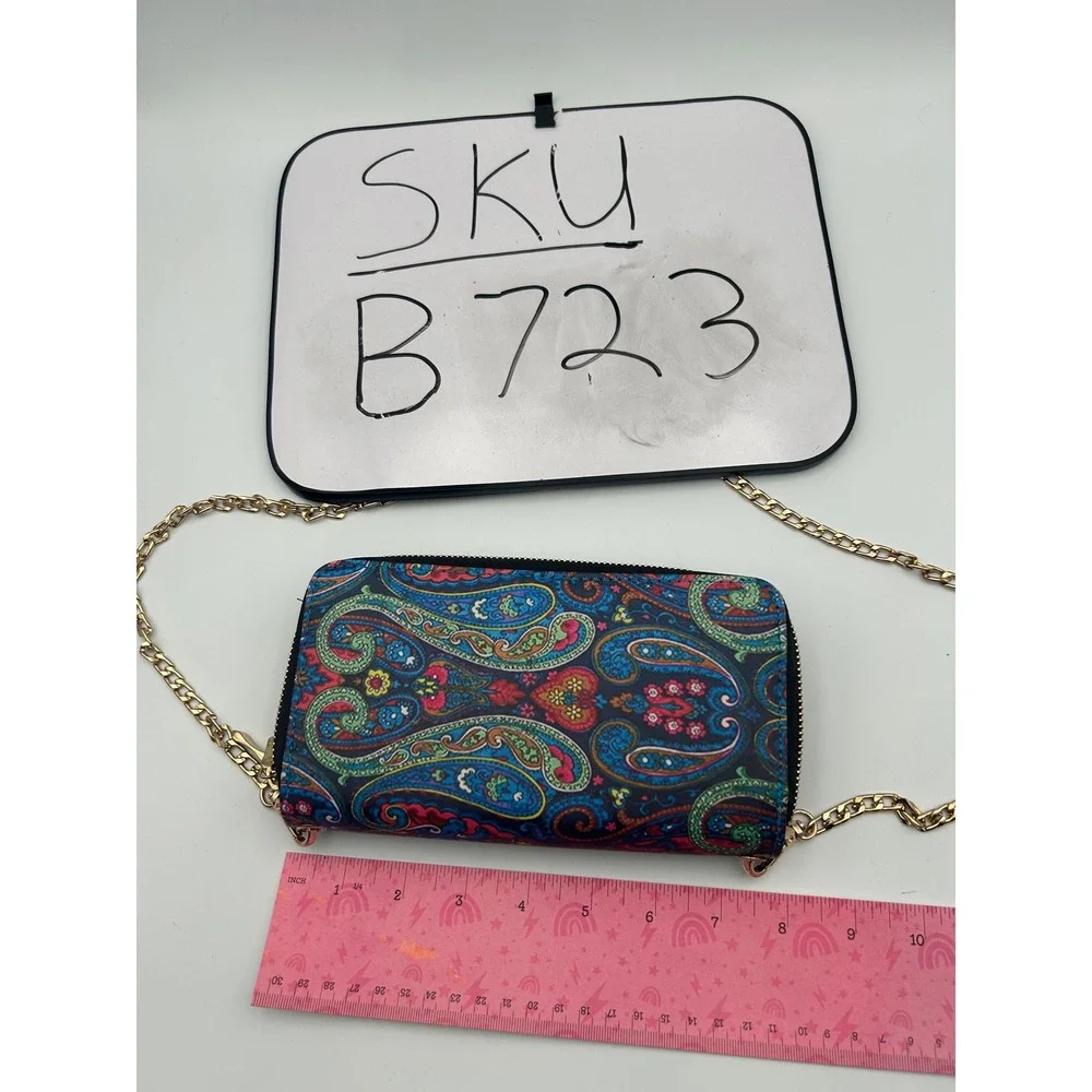 Paisley Print Wallet on a Chain Crossbody Bag Multi-Color Boho Clutch B723
